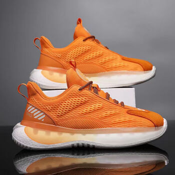 码运动鞋男爆米花跑步鞋超轻透气软底舒适百搭休闲鞋潮流低帮跑橙色39