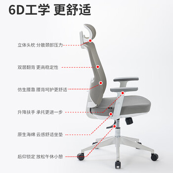 得力（deli）CDMV02 翻背设计电脑椅办公椅 升降扶手居家椅 三档锁定 白框灰网