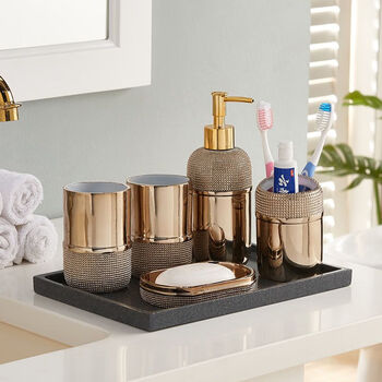 恒愎美式北欧洗漱卫浴套装五件套轻奢镀金牙刷架漱口杯浴室用品套件