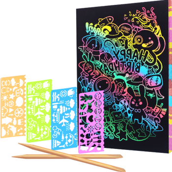 美邦祈富炫彩刮画纸A4刮画纸小学生刮刮画儿童色刮刮纸模版工具套装20张速写马克笔绘画美育工具