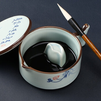 【全网低价，真便宜直播间】天天练(Tiantianlian)荷花墨池 带盖砚台墨海陶瓷水洗笔掭墨碟文房四宝 TN-1838