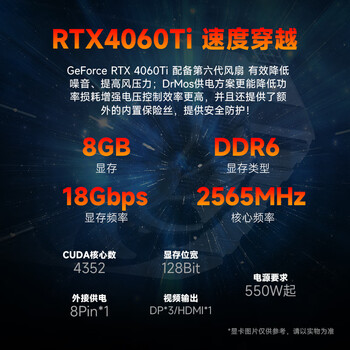 AMD龙神 锐龙R5-7500F/RTX4060Ti 8G/16G 6000MHz/1T SSD 电竞游戏设计师台式电脑主机整机