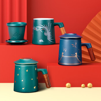 平仄故宫文创泡茶杯茶水分离杯马克杯水杯茶杯茶具送长辈领导礼物祥瑞