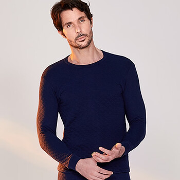 宜而爽秋衣单件保暖上衣男三层加厚纯棉男士防寒圆领暖棉秋衣柔软亲肤