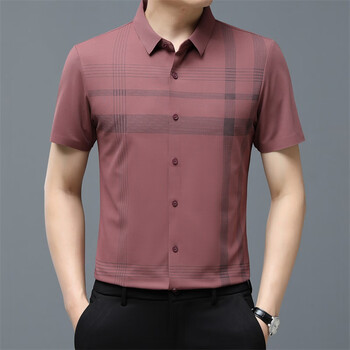 桑蚕丝男士短袖酒红色衬衫喜公公喜爸爸新郎结婚真丝女儿结婚绣红165m