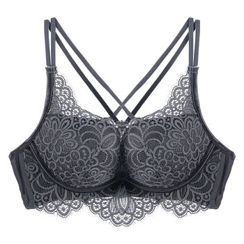 迷人文胸女无钢圈美背调整型内衣中厚小胸上托聚拢侧收胸罩深灰色70a