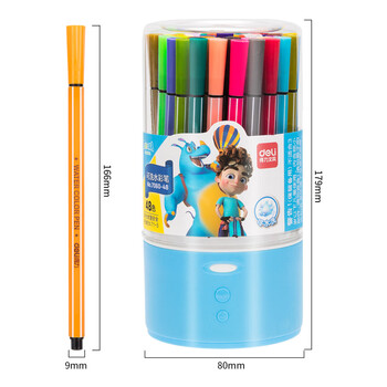 得力（deli）48色六角细杆水彩笔儿童可水洗创作画笔学生绘画彩虹筒美术涂鸦7060-48水彩笔