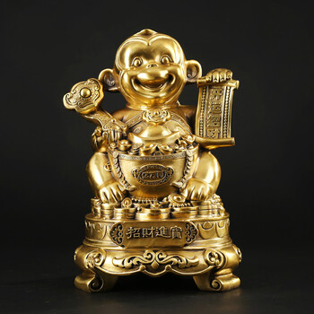 枫岚情 铜招财猴摆件手工开运生肖猴铜工艺品现代中式家居客厅公司