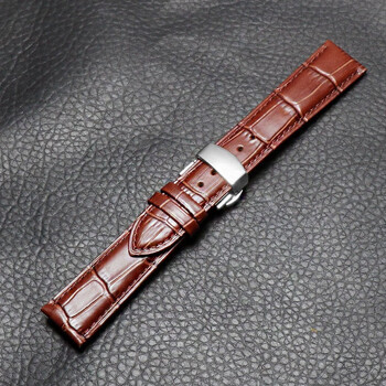 适用瑞士摩纹表带男女款marvin莫尔顿圆形圆点dn8蝴蝶扣真皮表链 棕色