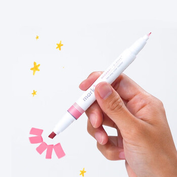 国誉(KOKUYO)进口mark+彩色荧光笔 学生用荧光笔划重点笔标记记号笔 粉色/灰色 1支装PM-MT201PM
