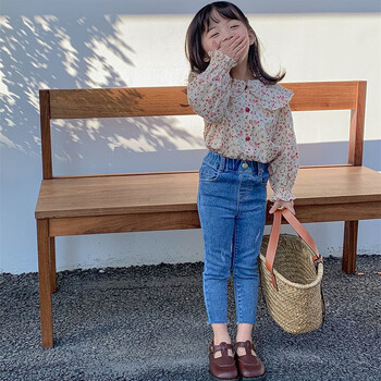 儿童牛仔裤女紧身春秋儿童小脚裤子宝宝打底裤外穿小童洋气长裤 牛仔