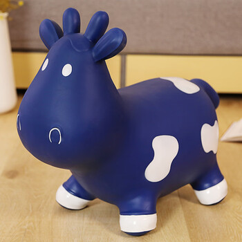 马坐骑加厚户外宝宝动物橡胶玩具婴儿一周岁礼物蓝色奶牛箱装配气筒