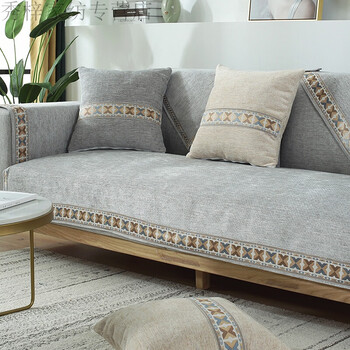 沙发防滑垫沙发垫布艺亚麻北欧现代雪尼尔防滑罩巾盖意境灰色7070cm