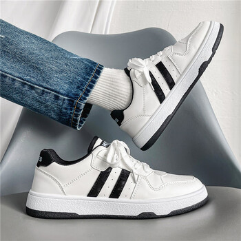 宁示新百倫春季新款低帮两条杠板鞋小白鞋男 黑色 41