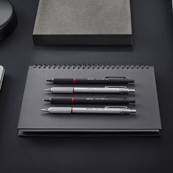 红环（rotring）按压式圆珠笔  蓝色笔芯 德国高颜值金属笔身 专业绘图-Pro系列M银色单支装