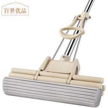 百世优品 双排滚轮胶棉拖把27cm1头家用一拖净免手洗2025懒人拖把海绵吸水