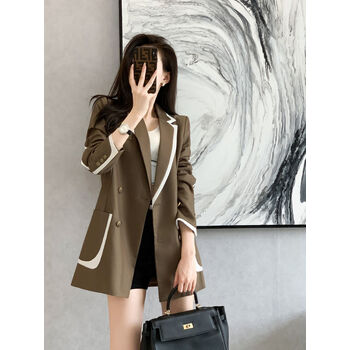 西装外套女韩版宽松新款休闲大码港风春秋设计感炸街百搭小西服 棕色