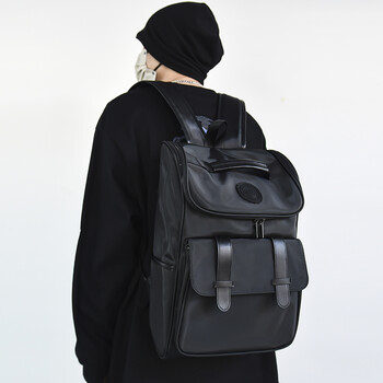 绿野客2023新款819背包潮牌双肩包男小众书包男生大学生休闲大容 黑色