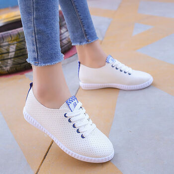 柔软底百搭皮质皮面薄款薄底小白蓝色291透气孔款鞋子偏小一码的35