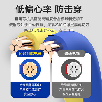 民兴电缆 2.5平方铜芯电线 3C认证 BVR电缆线单芯软线延长线铜线国标红色火线 BVR-2.5平方-100米