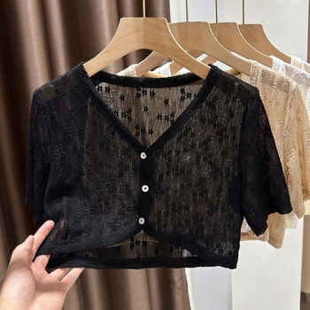 欧肯达jeccifive披肩2023新款女夏季外搭开衫坎肩罩衫短袖上衣黑色