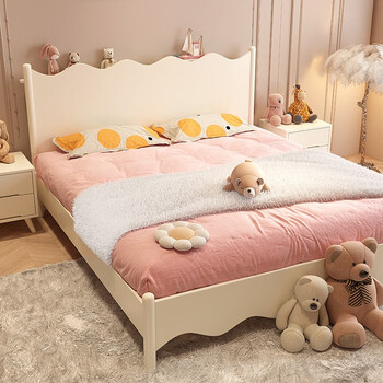 林中丽床 法式奶油风实木床主卧室床单人公主床白色少女现代简约储物