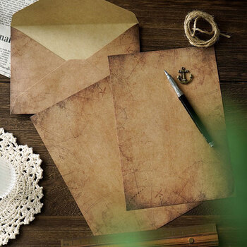 狮洛德 信封信纸套装 复古信笺表白牛皮纸A5手写古风活动邀请书信4信纸2信封送装饰