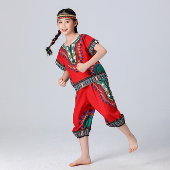 skgoldy六一儿童非洲鼓演出服幼儿园手鼓套装野人印第安人舞蹈表演