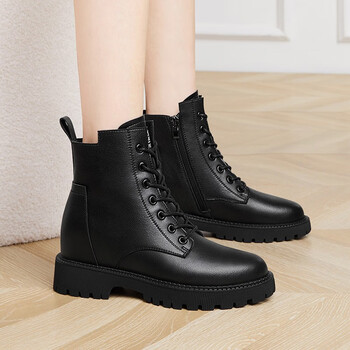 加绒加厚保暖马丁靴韩版百搭女士皮鞋皮靴舒适中跟女靴子5604黑色33