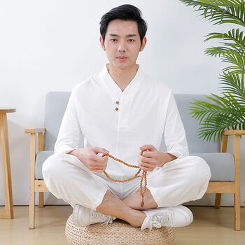 雪茗莎男禅修服居士服套装复古中国风古风汉服茶服唐装男青年两件套