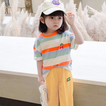 迪凡熊小清新条纹套装夏季新款女童两件套2可爱洋气小女孩夏装3儿童