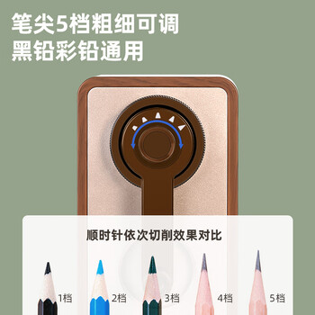 得力（deli）学生削笔机 5档笔尖粗细可调节卷笔刀 自动进笔手摇转笔刀铅笔削笔器削笔刀 考试生日开学礼物棕