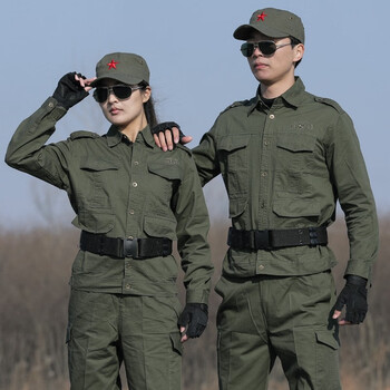 军式装蓝色纯棉迷彩服工装服作训服套装男女春夏款