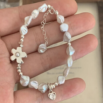 波美名士施华洛世奇皓小清新花朵银蓝碎银子巴洛克珍珠手链ins风简约