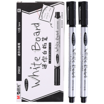 晨光（M&G） 25602可擦性白板笔水性易擦单头白板笔磁铁白板擦 迷你白板笔黑色12支装AWM25602