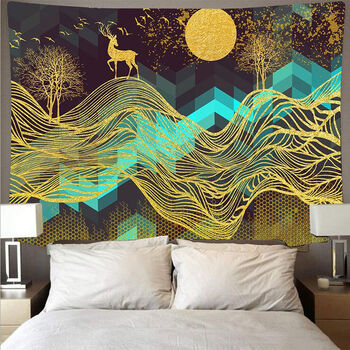 挂布国风国风ins挂布鎏金山水背景布艺术挂画挂布太阳壁毯家居装饰布