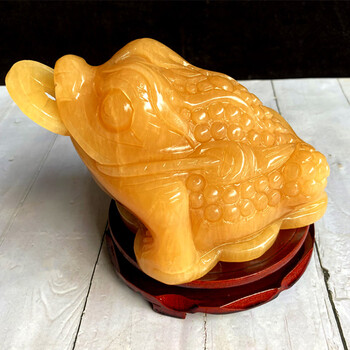 天然玉石金蟾摆件米黄玉雕刻动物大号客厅玄关办公室店铺开业礼品 长