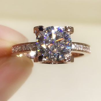 drod玫瑰金莫桑石戒指女123克拉牛头显钻四爪钻戒订婚结婚戒定制金3