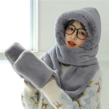 新品带帽围巾围巾女冬季加厚帽子围巾一体秋冬学生连帽围脖保暖三件套