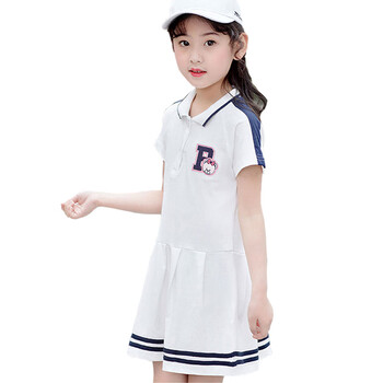 童装女童连衣裙夏季新款短袖polo裙儿童网球棒球运动裙白色b款100cm