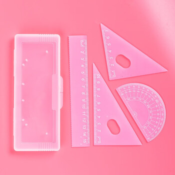 誉禾三角套尺四件套 学生考试绘图尺子套装 波浪边直尺/三角尺/量角器6136粉色 誉禾三角套尺四件套 学生考试绘图尺子套装 波浪边直尺/三角尺/量角器6136粉色