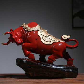 古贤陶瓷摆件红色牛家居客厅装饰工艺品运势如虹公司店铺开业礼品牛