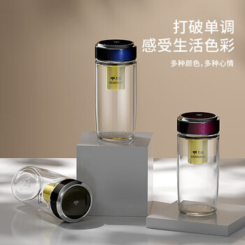 万象（WANXIANG）银离子抗菌单层玻璃杯商务高档水杯便携车载茶杯TU56夜光蓝470ml