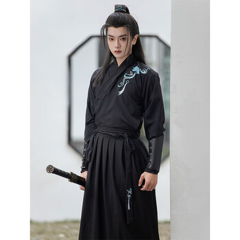 汉服男黑色原创青莲古装女同款魏晋侠客书生古风套装表演服 青莲 腰带