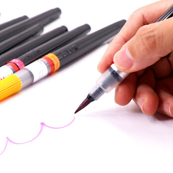 派通（Pentel ）科学毛笔小楷练字软毛笔 书法笔便携彩色绘画手帐手绘可换墨胆 XGFL 黄色