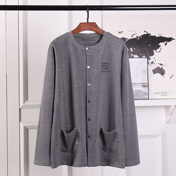 尊品熊中老年开襟秋衣男士系扣棉单件上衣保暖内衣开衫老年人棉毛衫男