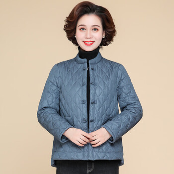 老年人轻薄棉服女短款洋气妈妈冬装外套时尚中年小棉袄保暖xf2026蓝色