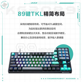 雷神（ThundeRobot）KG3089北冥 有线游戏机械键盘 电竞家用89键全键无冲键线分离 PBT双色键帽无畏契约CS2 茶轴
