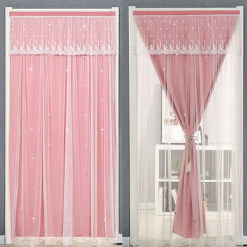 门帘隔断帘防蚊卧室厨房客厅卫生间布艺帘子四季甄选镂空粉色遮光80加