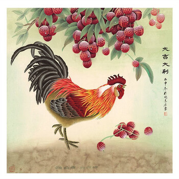大公鸡贴画大吉大利雄鸡图生肖动物鸡图富贵吉祥画风水画 a001 pp背胶